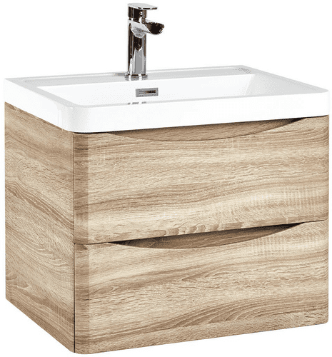 Harrison Bathrooms Bella 600mm Bordolino Driftwood Oak Wall Hung Basin Unit With Basin