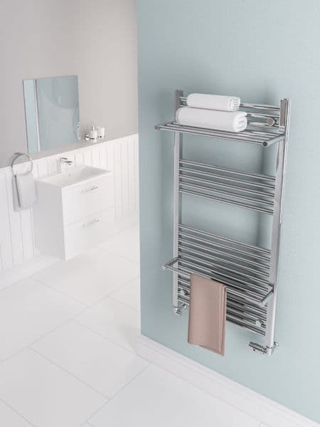Eastbrook Bathrooms Haddenham Chrome 1200mm Towel Radiator With Built-in Heated Shelves
