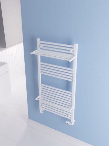 Eastbrook Bathrooms Haddenham Matt White 1200mm Towel Radiator With Built-in Heated Shelves