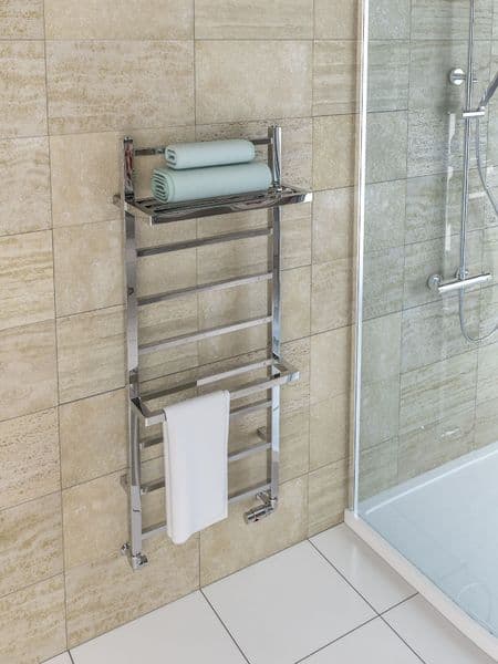 Eastbrook Bathrooms Launton Chrome 1200mm Towel Radiator With Built-in Heated Shelves
