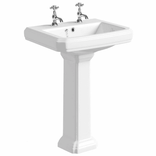 Kartell Astley Traditional 600mm 2 Tap Hole Basin and Full Pedestal