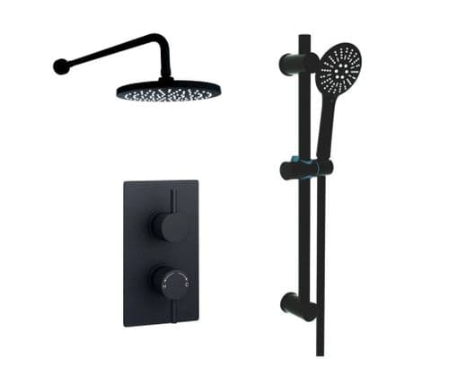Kartell Nero Black Concealed Shower with Diverter, Overhead Drencher and Slide Rail Kit