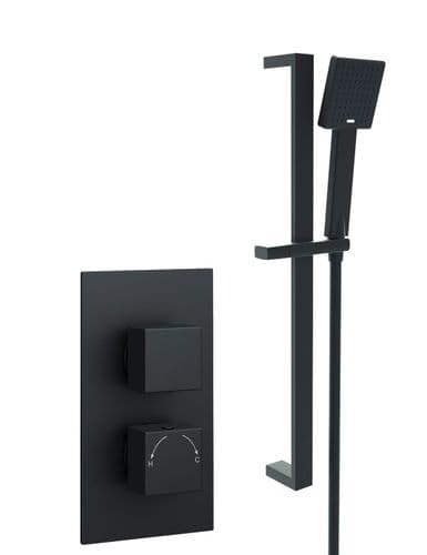 Kartell Nero Square Black Thermostatic Concealed Shower with Adjustable Slide Rail Kit