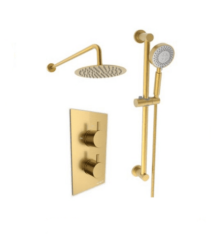 Kartell Ottone Bushed Brass Concealed Shower with Overhead Drencher and Slide Rail Kit