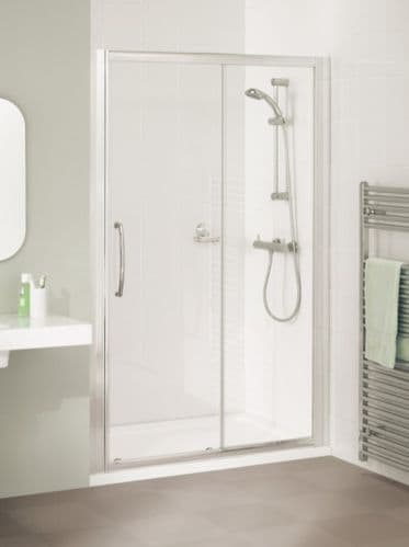 Lakes Classic Sliding 1600mm Semi Frameless White Shower Door